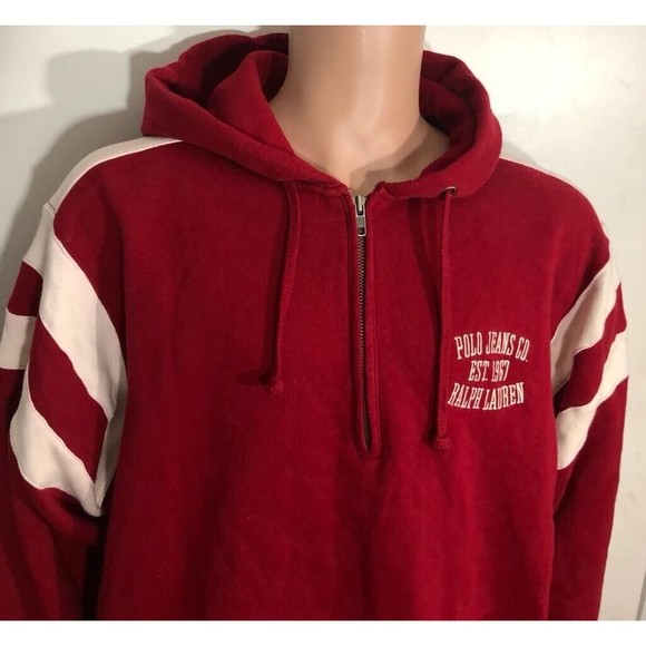 Polo Jean Co. Ralph Lauren Mens 1/2 Zip Pullover Sweatshirt Red Sz L Vintage - Picture 5 of 11